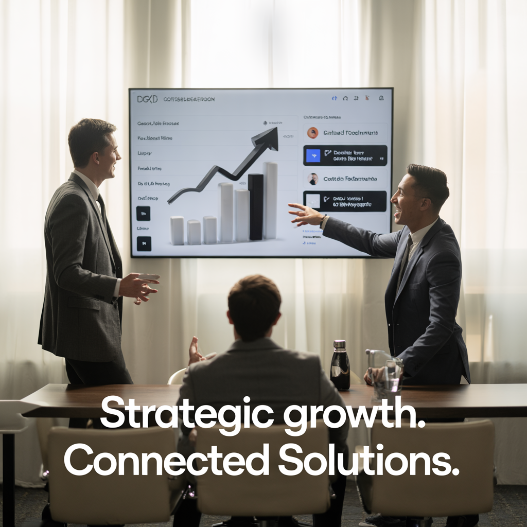 Réunion d’hommes d’affaires analysant un graphique de croissance lors d’une présentation stratégique